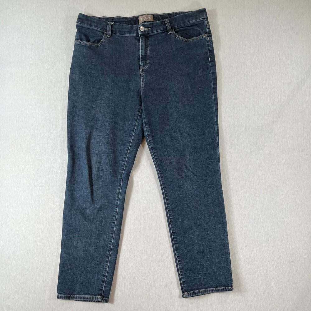 Chicos So Slimming Ankle Jeans Womens 2 Dark Wash Straight Leg Stretch 26" Ins